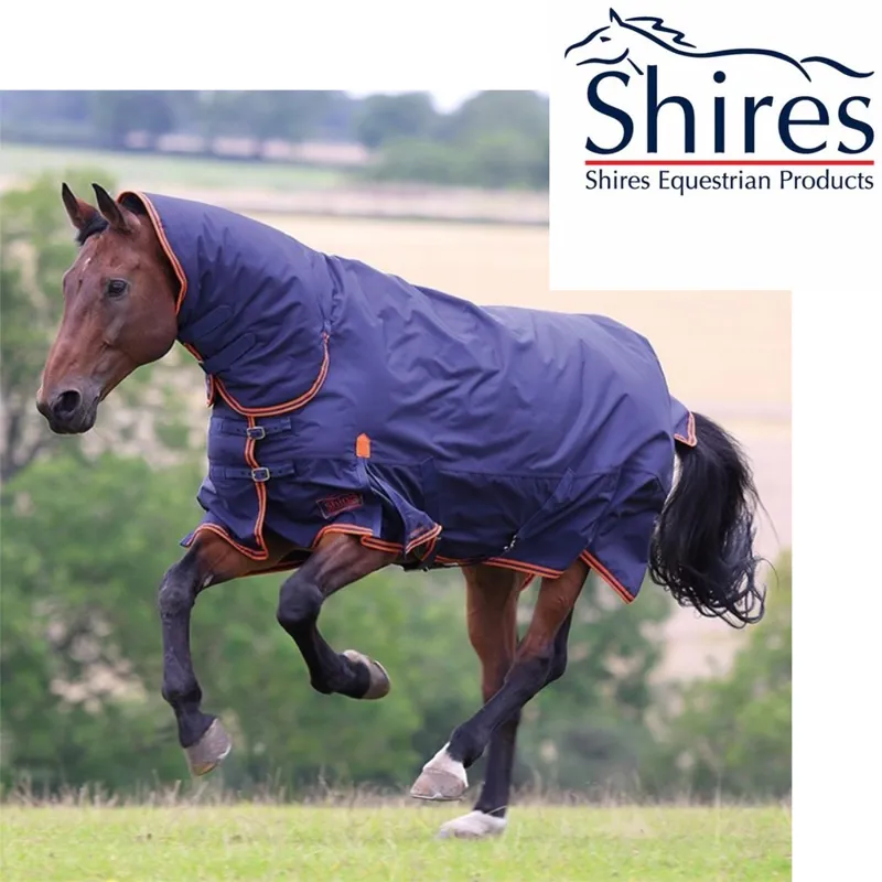 Shires Highlander Original 200g Combo Turnout Rug - Navy/Orange 
